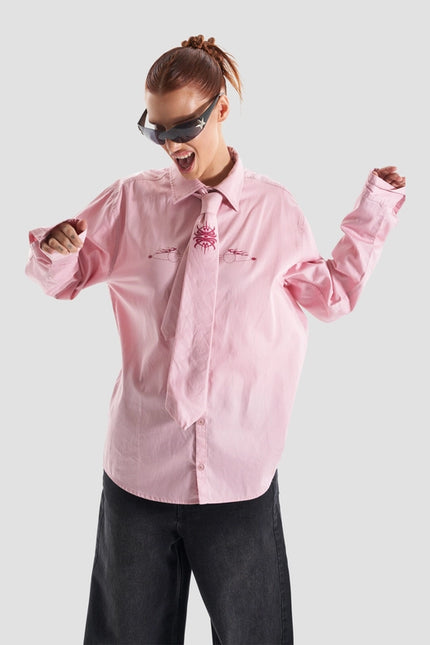 Kash Set Oversized Shirt and Tie with Tattoo Print in Pink