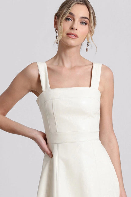 Faux-Ever Leather™ Fit-And-Flare Mini Dress Gardenia White-dress-Avec Les Filles-Urbanheer