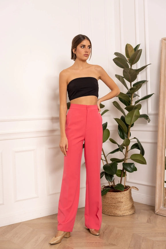 Timeless Straight Cut Plain Pants Fuchsia-Pants-Attentif Paris-S-Urbanheer