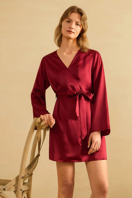 Loose Collarless Silk Claret-Robe-MommeSilk-Urbanheer