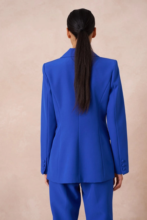 Slim Fit Jacket with Signature Shoulder Pads Royal Blue-Jacket-Attentif Paris-Urbanheer