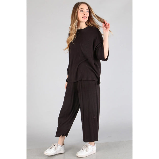 Brushed Wide Leg Pants Black-Pants-Peace Love Line-Urbanheer