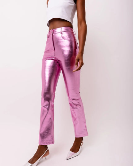 Lupe Metallic Faux Leather Slim Fit Pants-Pants-Amy Lynn-S-Urbanheer