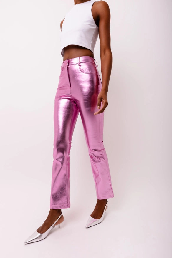 Lupe Metallic Faux Leather Slim Fit Pants-Pants-Amy Lynn-S-Urbanheer