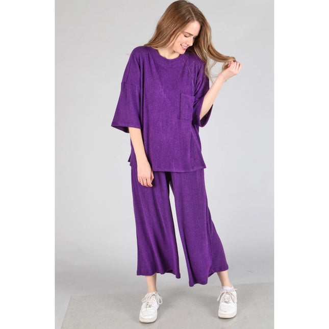 Brushed Wide Leg Pants Purple-Pants-Peace Love Line-Urbanheer