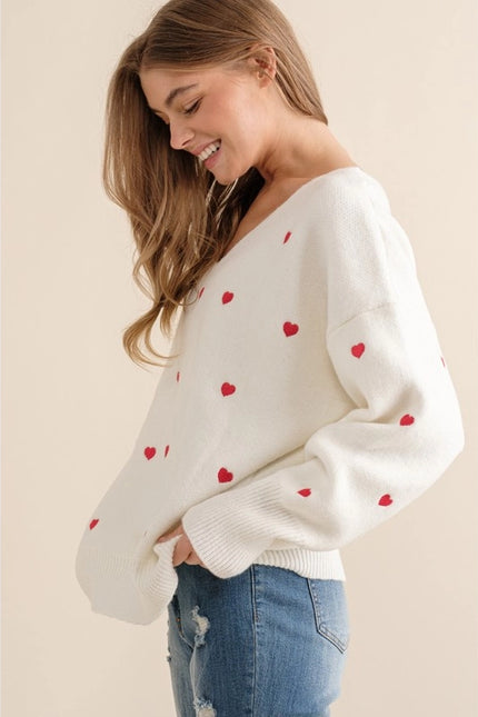 Plus Size Heart Pattern Boxy Knit Pullover Sweater White-SWEATER-Pink Irene Wholesale-Urbanheer