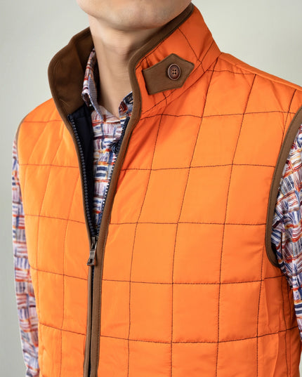 Orange Quilted Zip Up Vest-Clothing - Men-Luchiano Visconti-Urbanheer