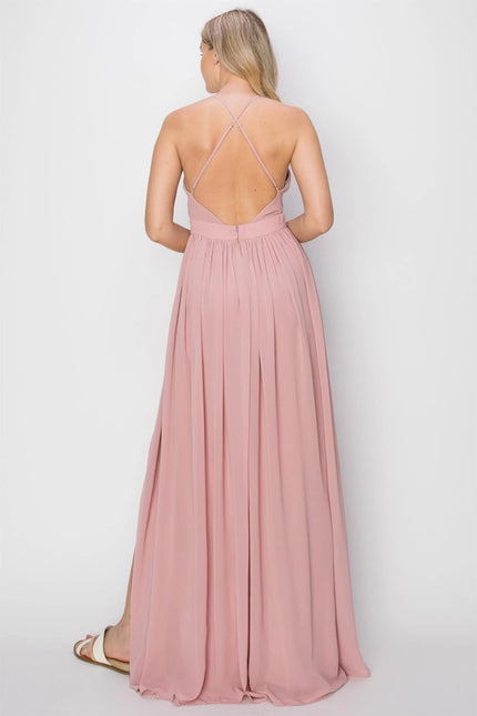 SLEEVELESS Double Strap Slit Maxi Dress PINK-Dress-HYFVE-Urbanheer