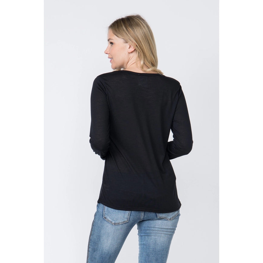 Western Style Long Sleeve Top with Eyelet Trim Black-Top-Vocal-Urbanheer