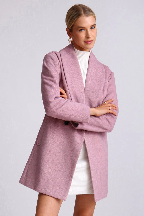 Wool Blend Belted Shawl Collar Peacoat Light Purple-COAT-Avec Les Filles-Urbanheer