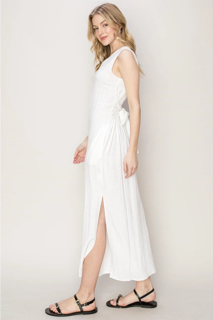 D-LINEN Blended Tie Waist Dress OFF WHITE-Dress-HYFVE-Urbanheer