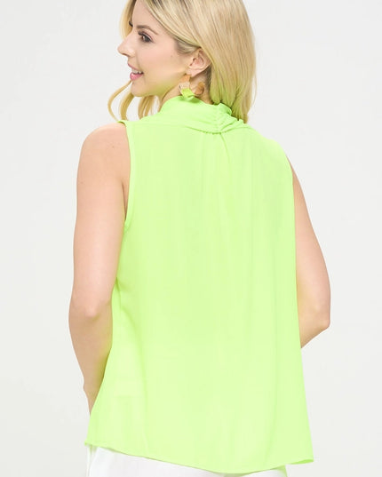 Solid V Neck Top with Drape Neckline Neon Yellow-TOP-Renee C.-Urbanheer