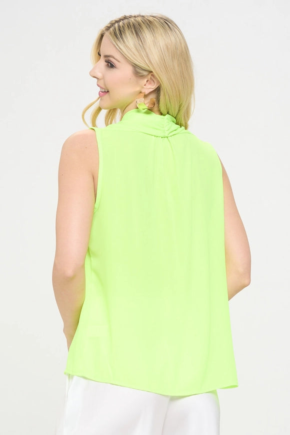 Solid V Neck Top with Drape Neckline Neon Yellow-TOP-Renee C.-Urbanheer