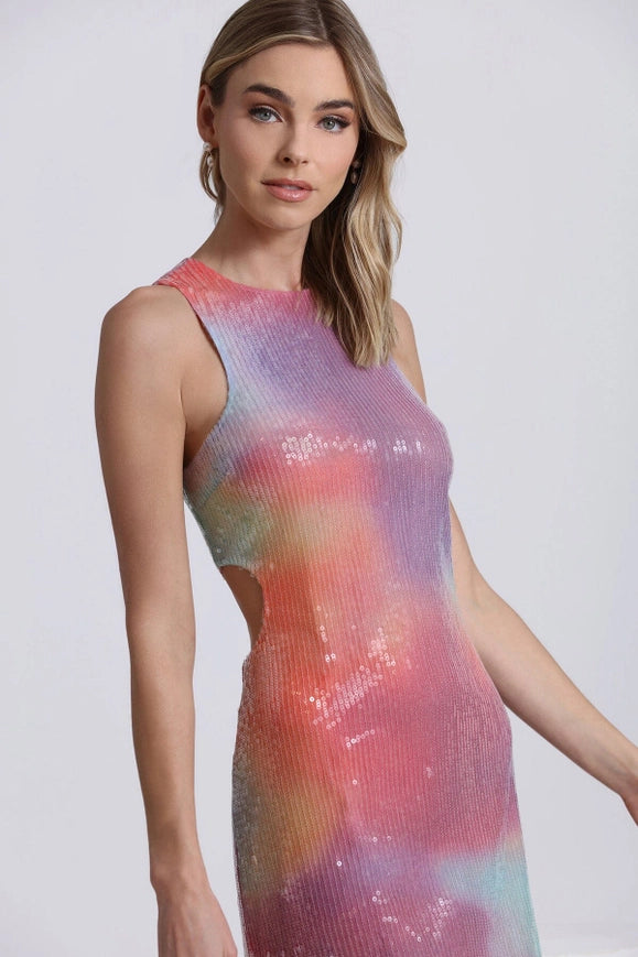 Tie Dye Sequin Cut-Out Midi Dress-Dress-Avec Les Filles-Urbanheer