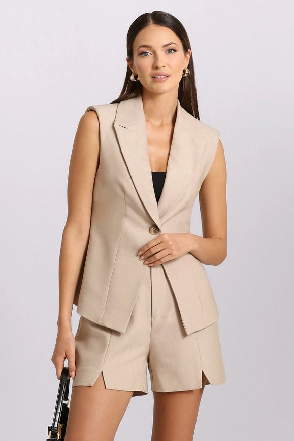 Sculpted Suit Vest Tan-Suit Vest-Avec Les Filles-Urbanheer