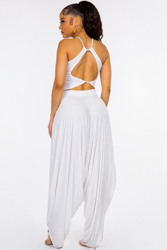 Single Jersey Cropped Ruched Top Set White-Sets-LABIJOU-Urbanheer