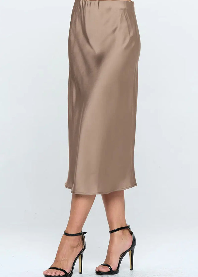 Solid Satin Midi Skirt-Renee C.-Urbanheer