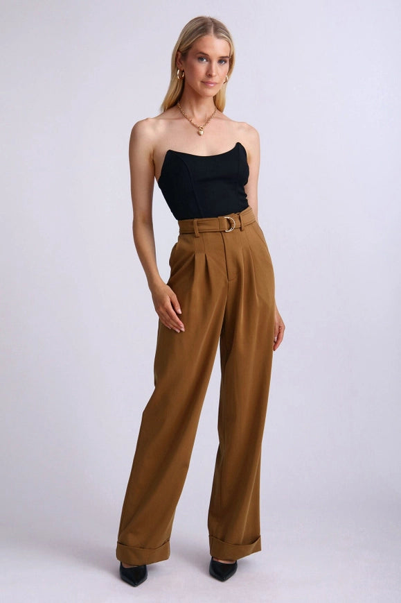 Lyocell Blend Belted Wide Leg Trouser-TROUSERS-Avec Les Filles-Urbanheer