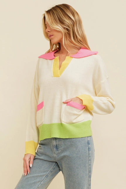 Color Block Pocket Detail Sweater.-Sweater-Cloud Ten-Urbanheer