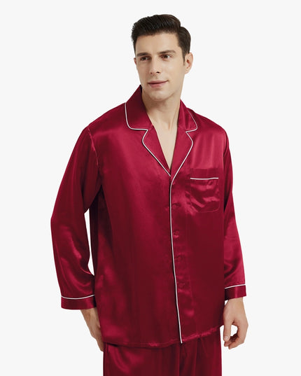 Piped Silk Pajamas - For Men Claret-Pajamas-MommeSilk-Urbanheer