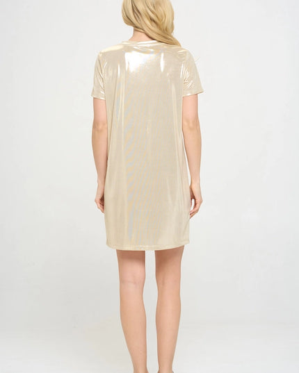 Made in USA Metallic Short Sleeve Dress Sand-Dress-Renee C.-Urbanheer