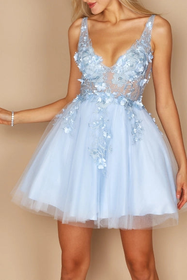 Baby Blue Dylan & Davids Short Formal Prom Dress-Dylan & Davids-Urbanheer