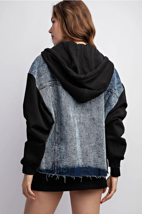 Drawstring Hooded Denim Jacket-Jacket-EDIT by NINE-Urbanheer