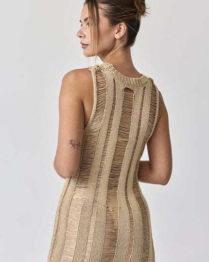 Lillian Ladder Knit Dress Taupe-Dresses-Papermoon-Urbanheer