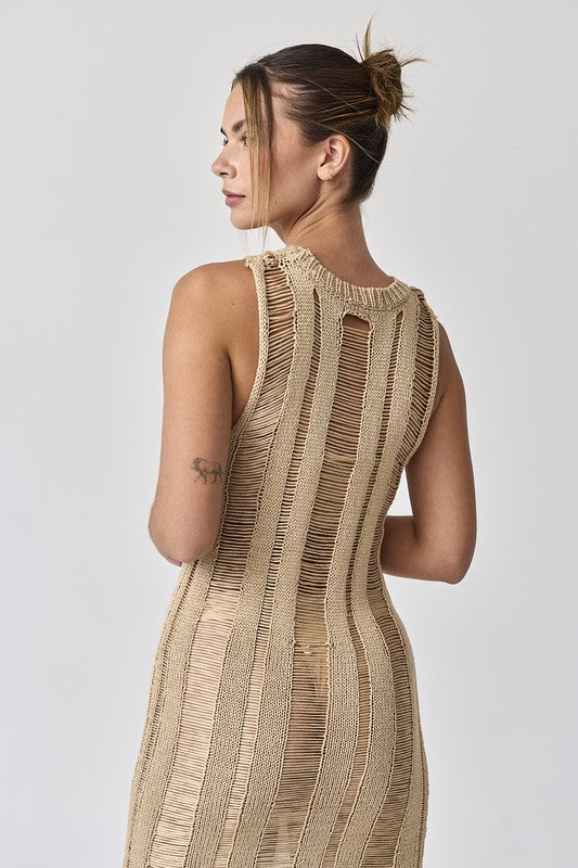 Lillian Ladder Knit Dress Taupe-Dresses-Papermoon-Urbanheer