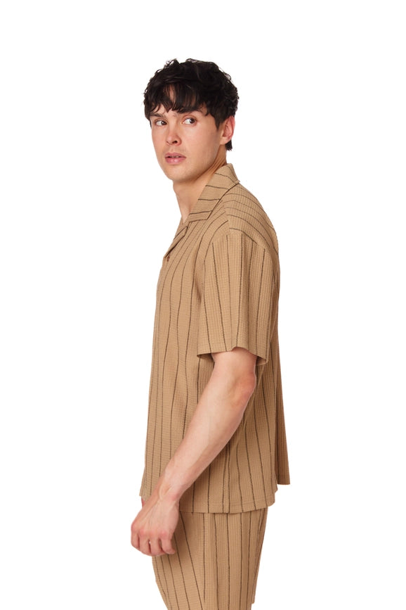 Textured Short Sleeve Men's Shirt BROWN