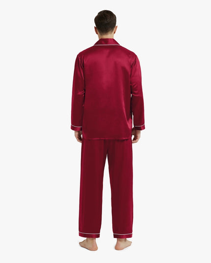 Piped Silk Pajamas - For Men Claret-Pajamas-MommeSilk-Urbanheer