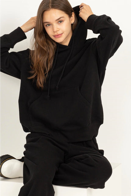 Weekend Chiller Drop Shoulder Oversized Hoodie - Black-Clothing - Women-HYFVE-Urbanheer