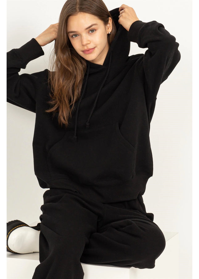 Weekend Chiller Drop Shoulder Oversized Hoodie - Black-Clothing - Women-HYFVE-Urbanheer