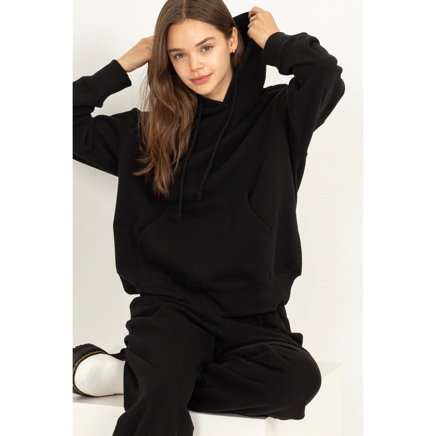 Weekend Chiller Drop Shoulder Oversized Hoodie - Black-Clothing - Women-HYFVE-Urbanheer