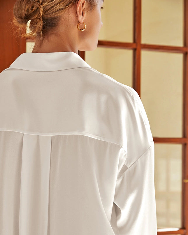 Classic Silk Nightshirt Ivory-Nightshirt-MommeSilk-Urbanheer