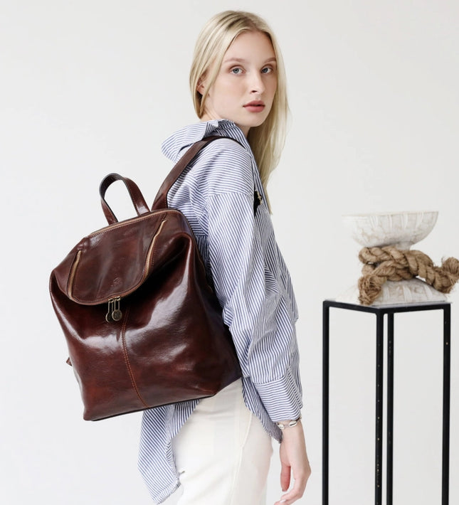 Brown Leather Backpack For Women - A Bend in the River Brown