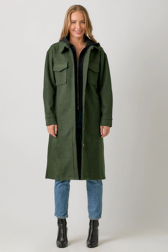 Twofer Hoodie Solid Coat Green