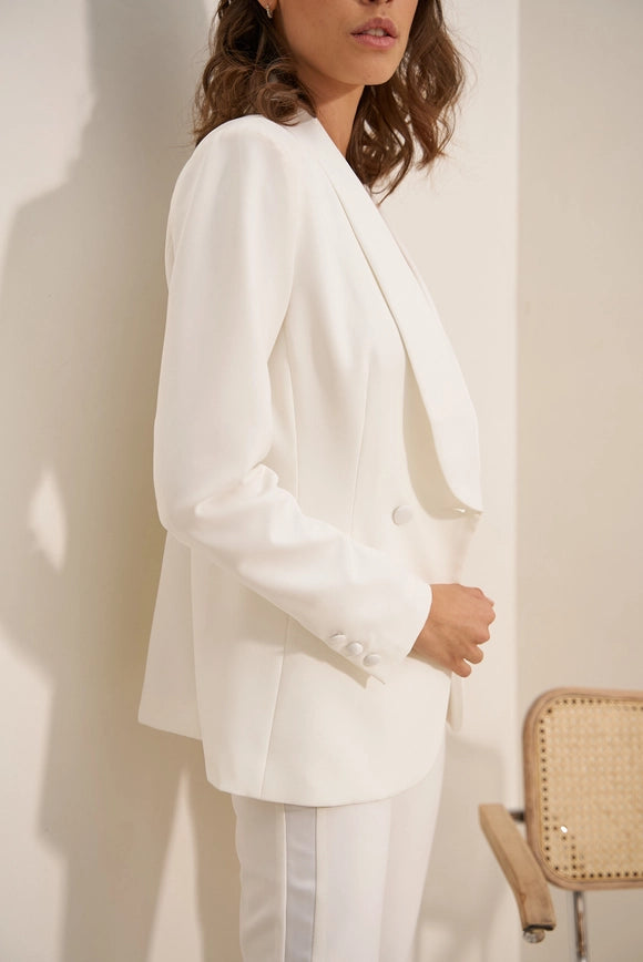 Plain Fitted Smoking Jacket White-Jacket-Attentif Paris-Urbanheer