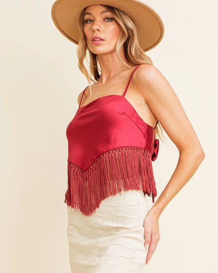 Women'S Strapless Fringe Top Burgundy-TOP-Cloud Ten-Urbanheer