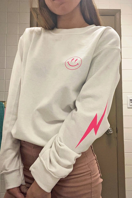 Lightning Bolt Smiley Face Crewneck Sweatshirt-Sweatshirt-Lifestyle Outpost-S-Urbanheer