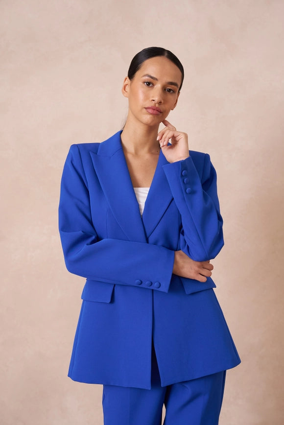 Slim Fit Jacket with Signature Shoulder Pads Royal Blue-Jacket-Attentif Paris-Urbanheer