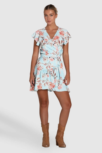 Love Shack Mini Wrap Dress - Light Blue-Dress-belle & bloom-XS-Urbanheer