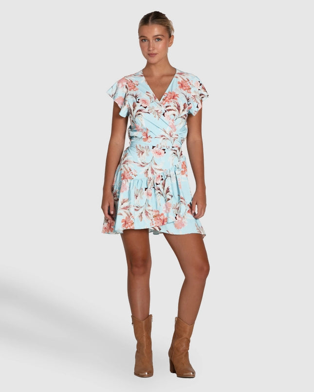 Love Shack Mini Wrap Dress - Light Blue-Dress-belle & bloom-XS-Urbanheer