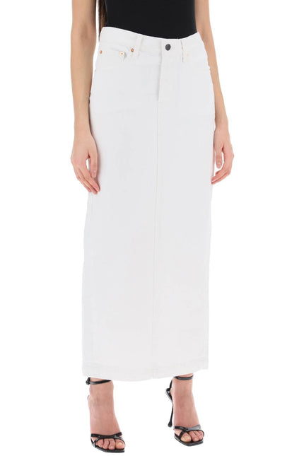 denim column skirt with a slim - White