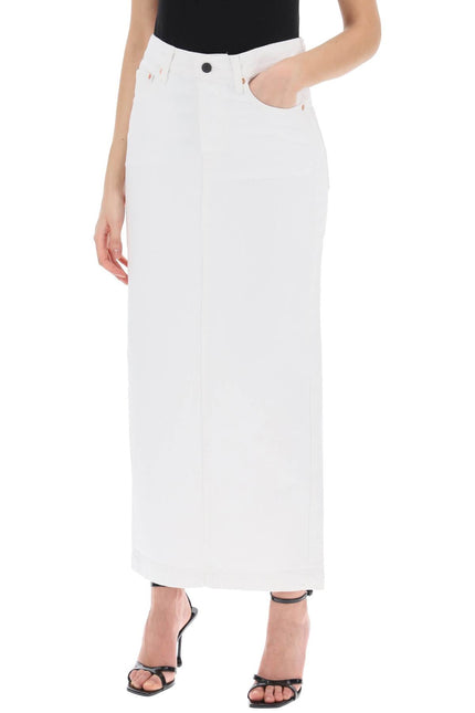 denim column skirt with a slim - White