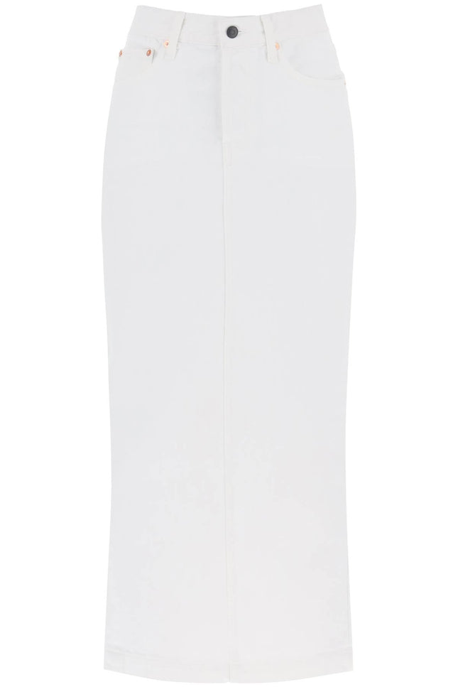 denim column skirt with a slim - White