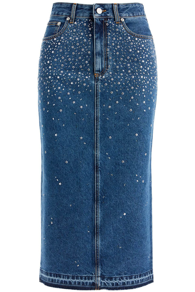 "Denim Midi Skirt With Rhin - Blue