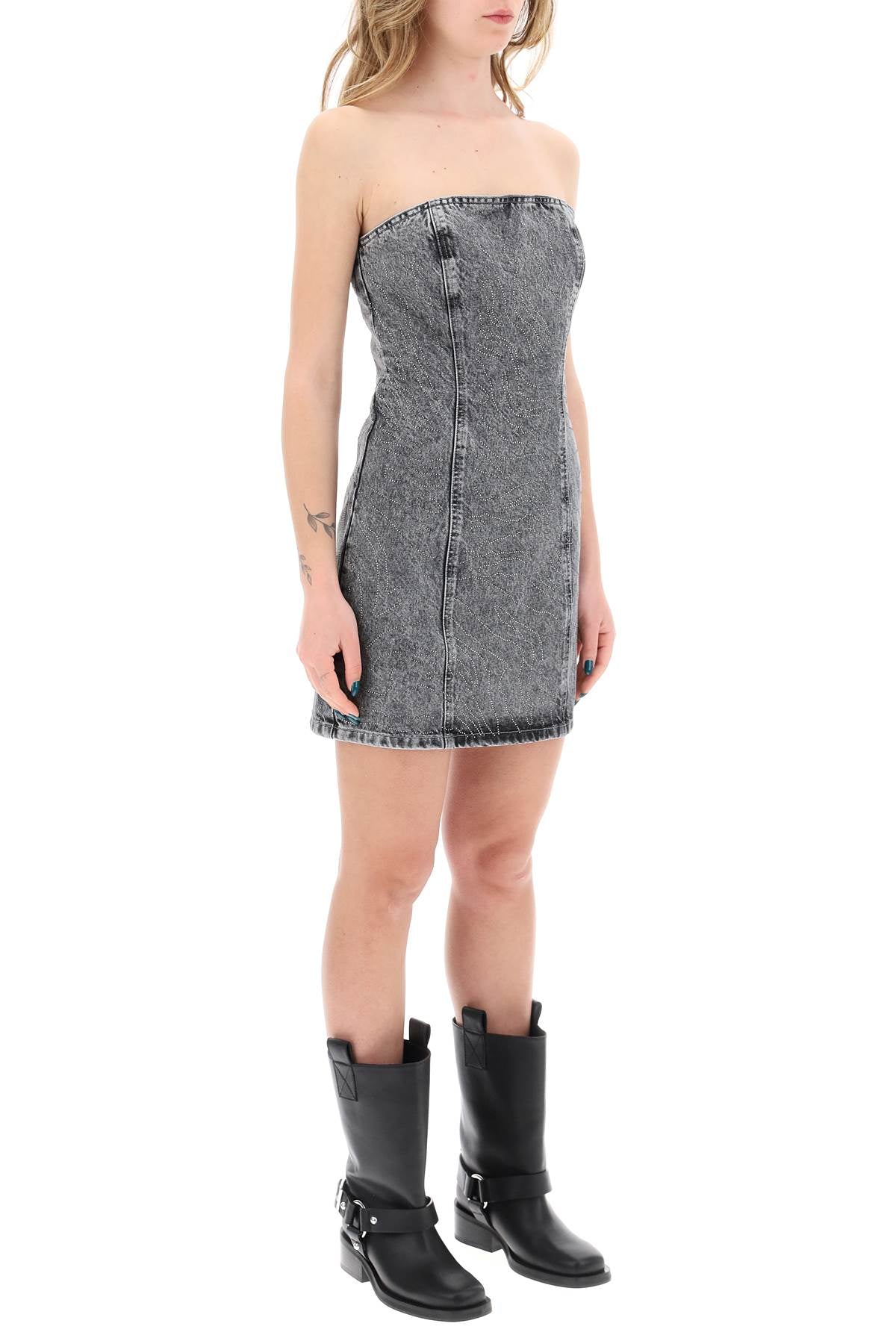 Denim Mini Dress With Rhinest