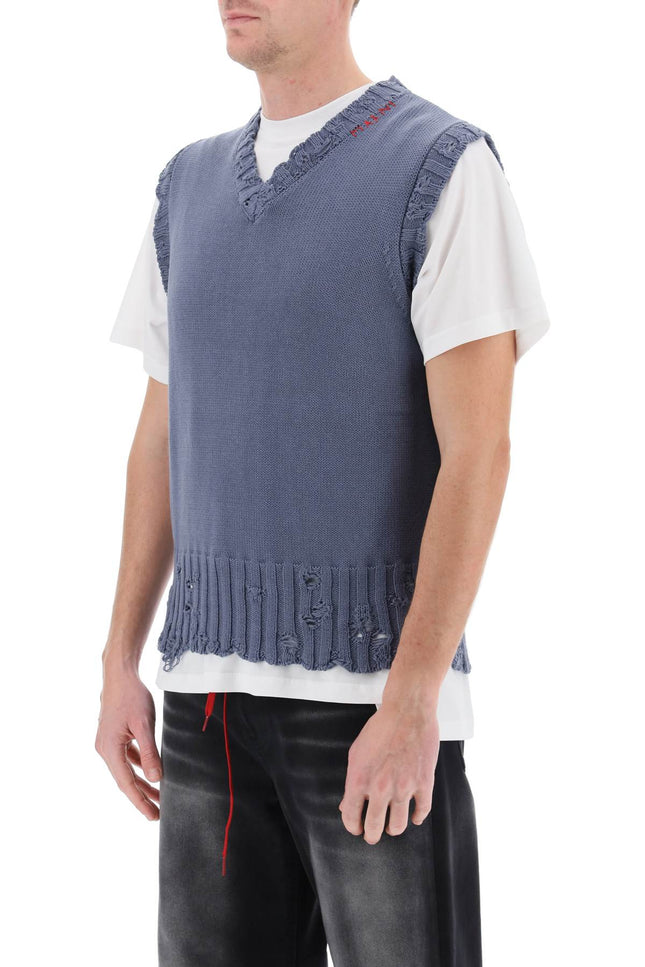 Destroyed-Effect Vest In Cotton