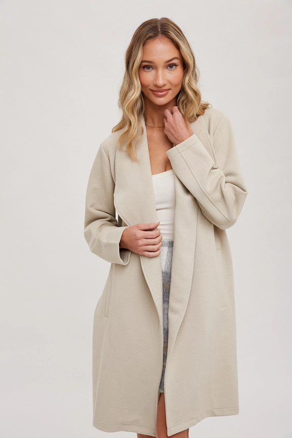 Drape Open-Front Coat Jacket OATMEAL